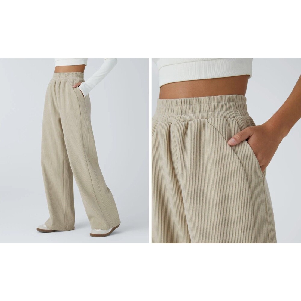 HALARA High Waist Pocket Straight Leg Mop Corduroy Pant S Almond Milk NWT B84